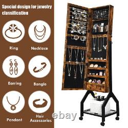 2-in-1 Jewelry Organizer Lockable Large Capacity Full Length Mirror Metal Base