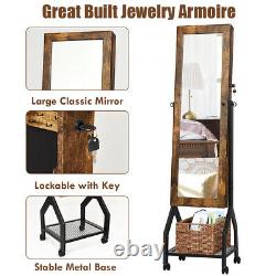 2-in-1 Jewelry Organizer Lockable Large Capacity Full Length Mirror Metal Base