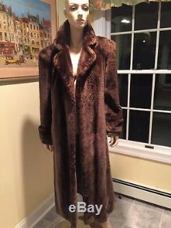 50 Long Full Length Sheared Beaver Real Fur Coat Size 10 Large Phantom Striped