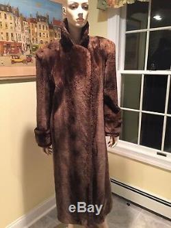 50 Long Full Length Sheared Beaver Real Fur Coat Size 10 Large Phantom Striped