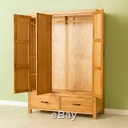 Abbey Waxed Oak Triple Wardrobe with Drawers & Mirror Large Solid Wood Bedroom