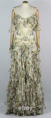 Alexander Mcqueen Cold Shoulder Ruffled Floral Print Silk Gown It 44 Uk 12
