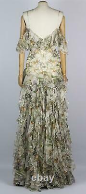 Alexander Mcqueen Cold Shoulder Ruffled Floral Print Silk Gown It 44 Uk 12