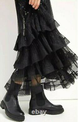 Anthropologie Mare Luciana Tiered Tulle Maxi Pleated Lace Skirt Black sz L NWT