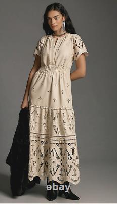 Anthropologie The Somerset Maxi Dress Faux Leather Embroidered Edition L
