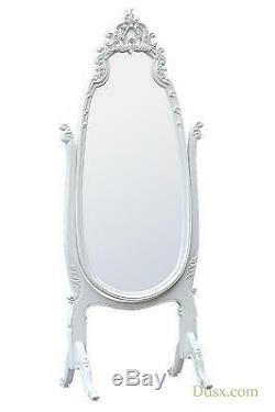 Antique Style White Carved Cheval Decorative Large Full Length Bedroom Mirror