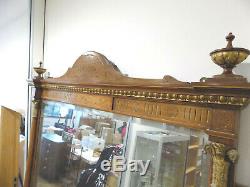 Antique, edwardian, large, 8'x4', walnut, gilt, freestanding, full length, mirror, column