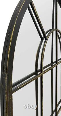 Arched Outdoor Mirror Large Black Multi-Panel Design, 4ft7 x 2ft2 140 x 65 cm
