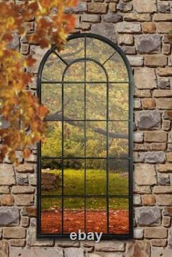 Arched Outdoor Mirror Large Black Multi-Panel Design, 4ft7 x 2ft2 140 x 65 cm