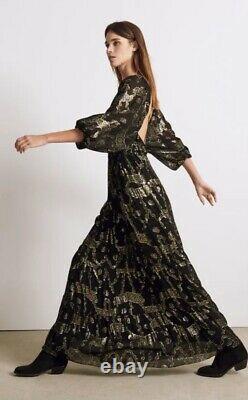 BA&SH Metallic Floral Floor Length Dress With Backless Detail