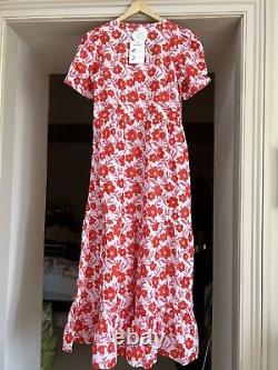 BNWT Pink City Prints Cotton Evelyn Dress, Candy Geranium Red / Pink & White, L