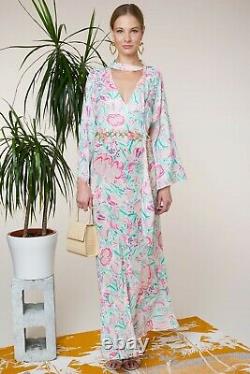 BNWT Rixo Amel Peach Floral Story Maxi Dress With Necktie Sz XS S M L XL