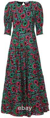 BNWT Rixo Kristen Hibiscus Floral Print Ruffled Maxi Dress Boho size L UK 14