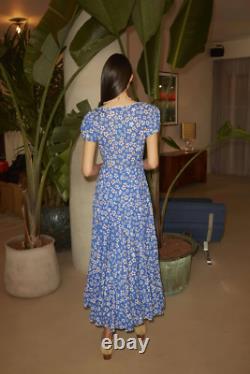BNWT Rixo Tamara Blue Floral-Print Cotton-Blend Midi/Maxi Dress. Size L