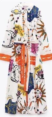 BNWT Zara Rare Celestial Moon Sun Printed Maxi Shirt Dress Holiday Trinny L