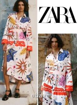 BNWT Zara Rare Celestial Moon Sun Printed Maxi Shirt Dress Holiday Trinny L