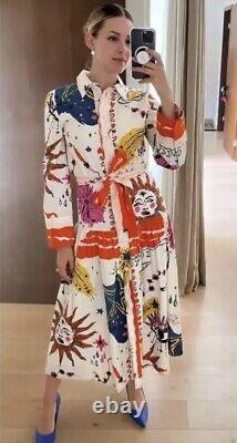 BNWT Zara Rare Celestial Moon Sun Printed Maxi Shirt Dress Holiday Trinny L