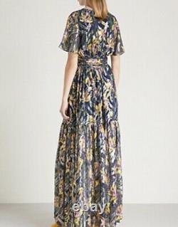 Ba&sh Jessy Floral Blue Lurex Maxi Dress Size 3/ Large/ UK14 Only Worn Once