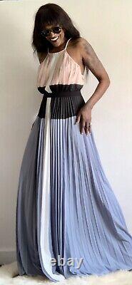 Bcbgmaxzria Colour Block Halter Neck Sleeveless Pleated Long Maxi Dress Sizel