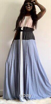 Bcbgmaxzria Colour Block Halter Neck Sleeveless Pleated Long Maxi Dress Sizel