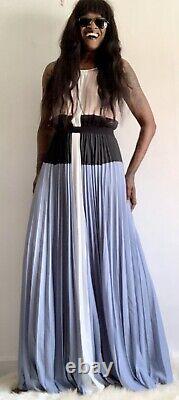 Bcbgmaxzria Colour Block Halter Neck Sleeveless Pleated Long Maxi Dress Sizel