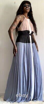 Bcbgmaxzria Colour Block Halter Neck Sleeveless Pleated Long Maxi Dress Sizel