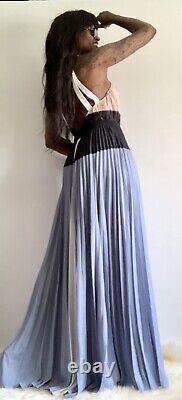 Bcbgmaxzria Colour Block Halter Neck Sleeveless Pleated Long Maxi Dress Sizel