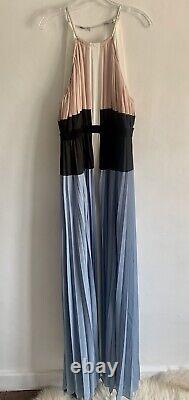 Bcbgmaxzria Colour Block Halter Neck Sleeveless Pleated Long Maxi Dress Sizel