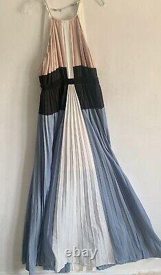 Bcbgmaxzria Colour Block Halter Neck Sleeveless Pleated Long Maxi Dress Sizel