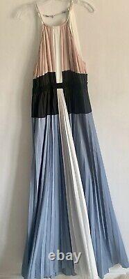 Bcbgmaxzria Colour Block Halter Neck Sleeveless Pleated Long Maxi Dress Sizel