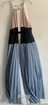 Bcbgmaxzria Colour Block Halter Neck Sleeveless Pleated Long Maxi Dress Sizel