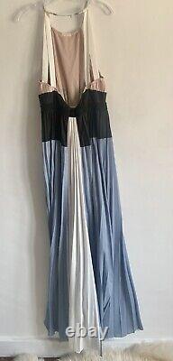 Bcbgmaxzria Colour Block Halter Neck Sleeveless Pleated Long Maxi Dress Sizel