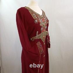 Beaded Full Length Red Dress with Long Sleeves UK Size L