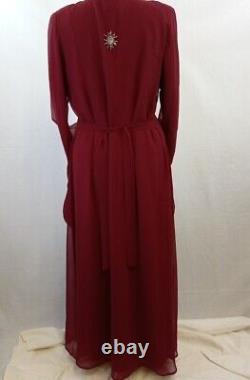 Beaded Full Length Red Dress with Long Sleeves UK Size L