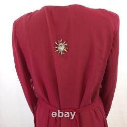 Beaded Full Length Red Dress with Long Sleeves UK Size L