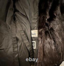 Beautiful full length, dark brown Harrods Mink fur coat by Saga. Top condition
