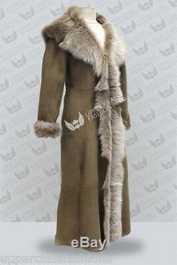 Beaver Full Length Hooded Ladies Suede Toscana Sheepskin Leather Trench Coat