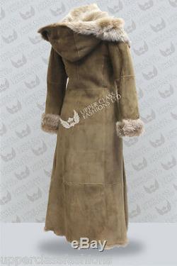 Beaver Full Length Hooded Ladies Suede Toscana Sheepskin Leather Trench Coat