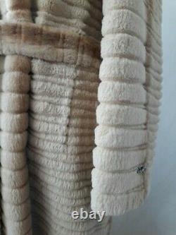 Beaver Fur Coat Belt Hood Arctic Fox Fur Long Coat Full Length Real Fur SIZE L