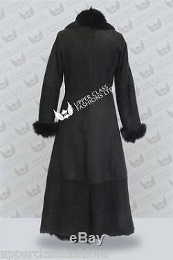 Black Full Length Ladies Lamb Suede Ladies Toscana Sheepskin Leather Trench Coat