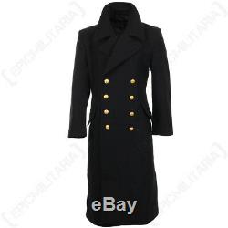 Black Navy Wool Great Coat Winter Trench Naval Military Full Length Mens