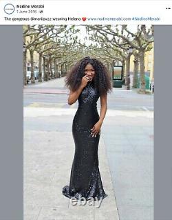 Black Sequin Designer Dress Nadine Merabi Helena Dress Full Length