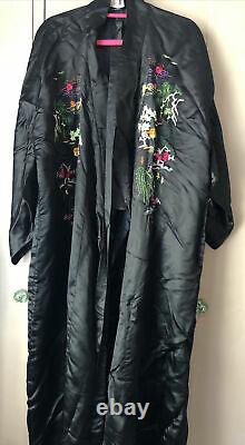 Black Silk Embroidered full length kimono by golden bee. Large