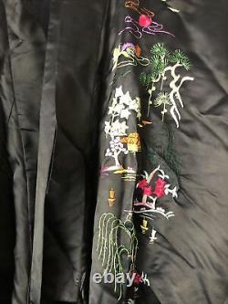 Black Silk Embroidered full length kimono by golden bee. Large