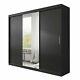 Black Wardrobe Sliding Door Cabinet Mirror Led Large Closet Free Delivery 250cm