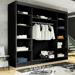 Black Wardrobe Sliding Door Cabinet Mirror LED Large Closet Free Delivery 250cm
