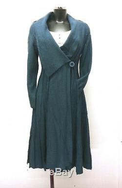 Bohemia Sweden Long Petrol Blue Boiled Wool Fitted Panelled Swing Coat Pockets