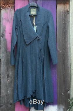 Bohemia Sweden Long Petrol Blue Boiled Wool Fitted Panelled Swing Coat Pockets