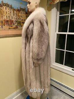 Brand New Natural White Arctic Blue Fox 48 Full Length Real Fur Coat 12 Large