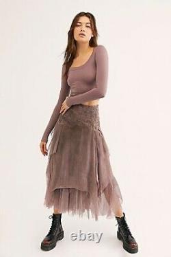 Brenda Knight For Free People Luxe Fairy Chiffon Slik Skirt Purple Size L